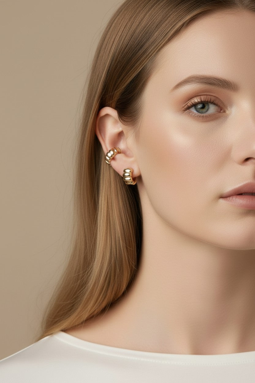 18k Gold Filled Scalloped Ear Cuff Earrings