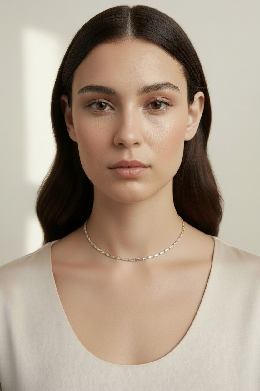 Baguette CZ Tennis Necklace 18K Gold Filled - Cubic Zirconia Chain for Women