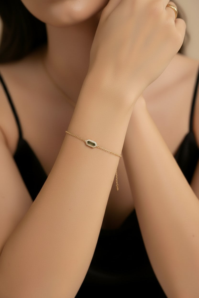 18k Gold Filled Pointed Rectangle CZ Bracelet — One Geometric Statement. The Whole Wrist Changed.