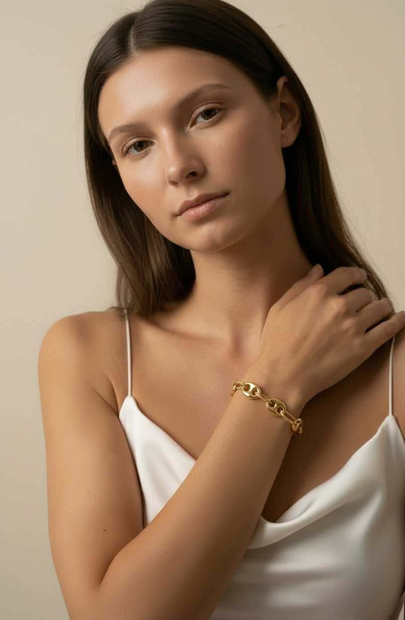 ⚓ 18k Gold Filled Puffy Mariner Bracelet — The Maritime Classic, Elevated to Something Extraordinary