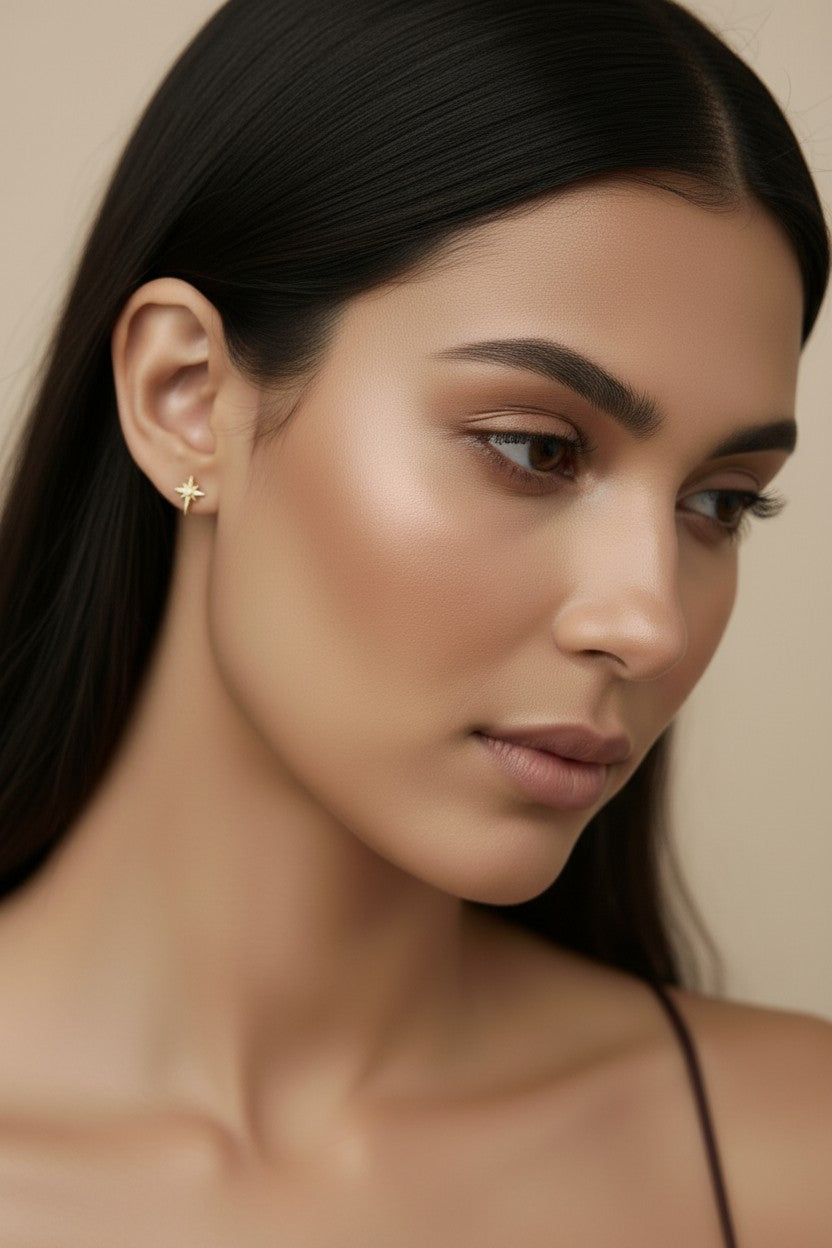 18K Gold Filled Starburst Stud Earrings - Celestial Star Earrings for Women