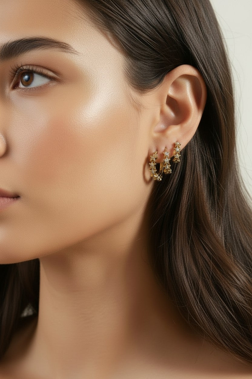 CZ Stars Hoop Earrings for Women - Star Clicker Hoops