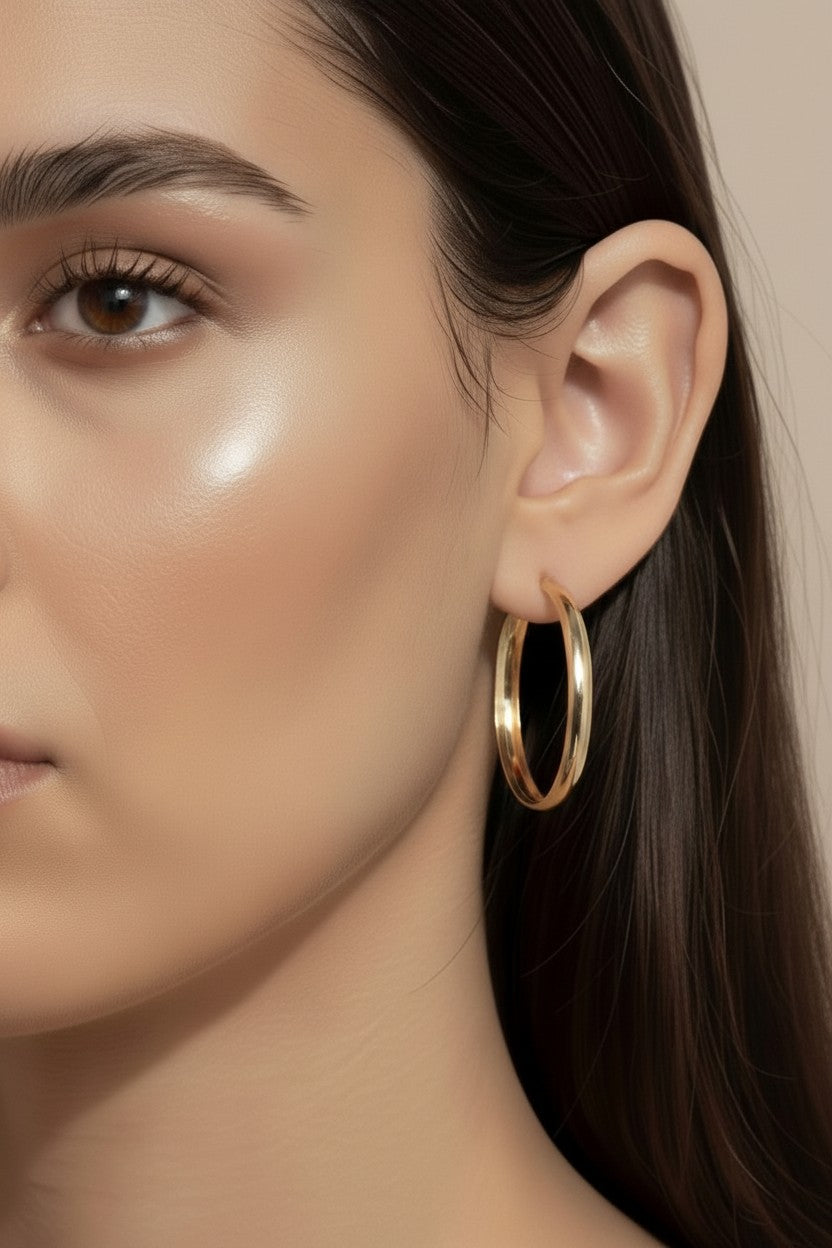 40mm Hollow Continuous Hoop Earrings for Women - Lightweight Statement Hoops, Hypoallergenic & Waterproof