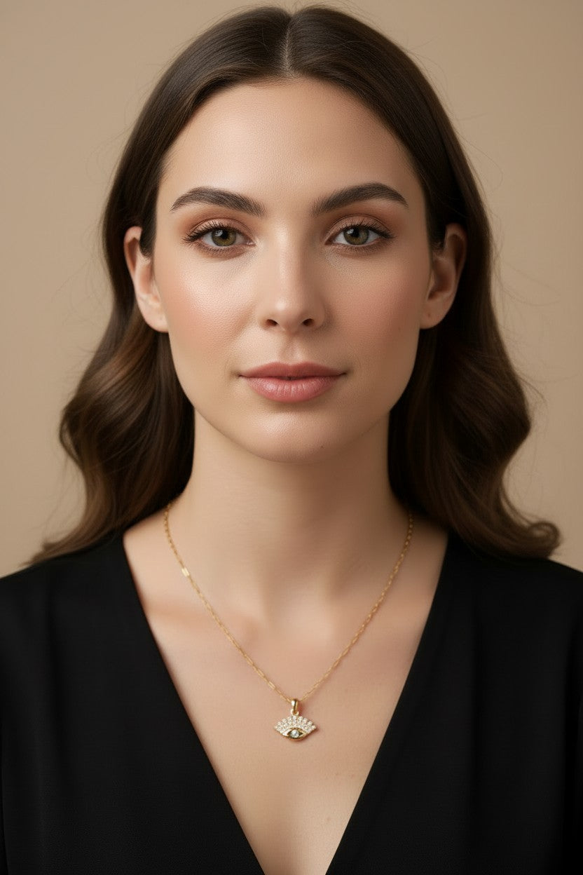 🧿 18k Gold Filled CZ Evil Eye Pendant — Protection, Detailed in Gold. Worn Close Always.