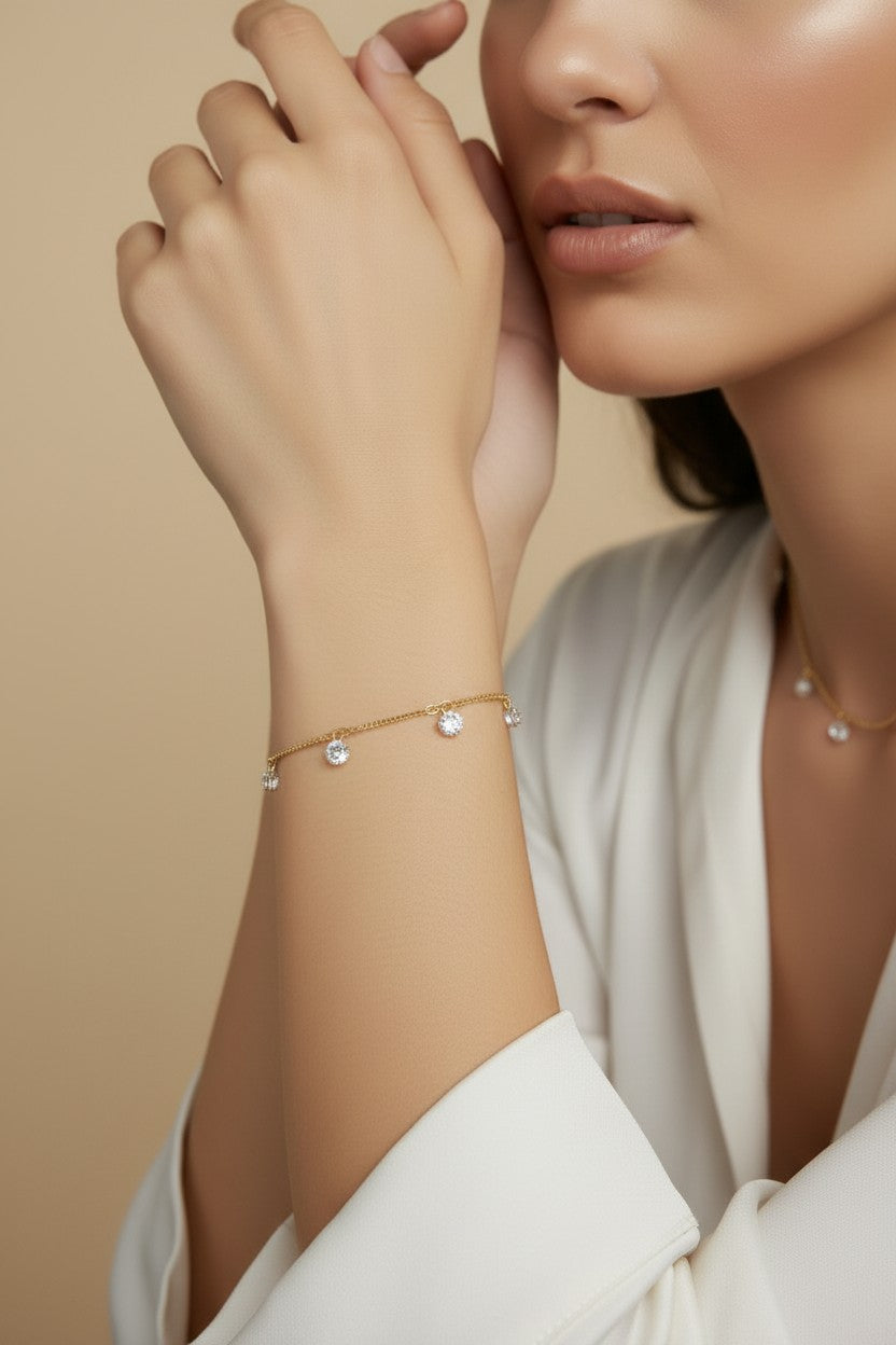 18K Gold Filled Box Chain & CZ Stones Bracelet