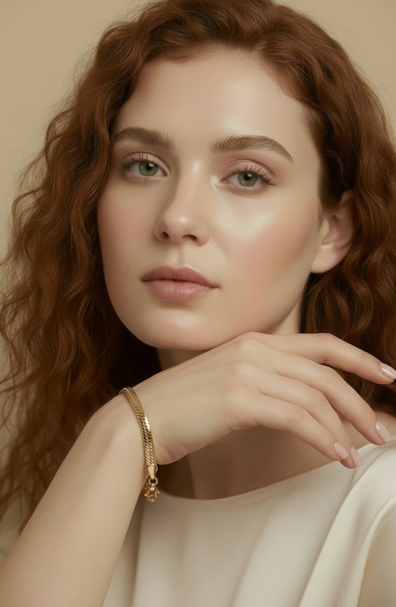 18k Gold Filled Diamond-Cut Herringbone Bracelet — The Herringbone That Catches Fire