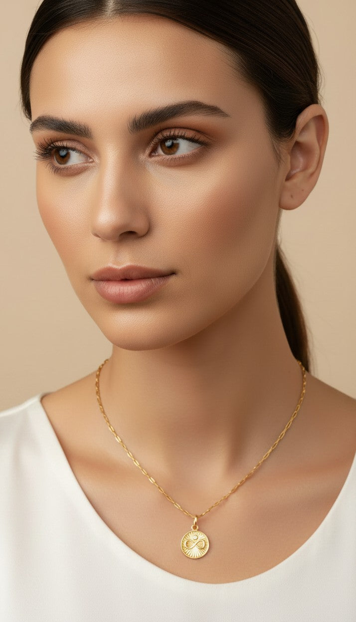 18k Gold Filled CZ Infinity Medallion Pendant — The Same Forever. A Little More Sparkle.