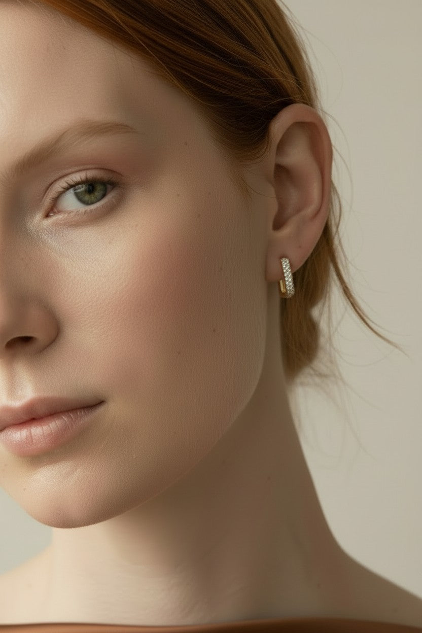 ✨ 18k Gold Filled Pavé CZ Rectangular Clicker Hoop Earrings — Every Surface. Fully Sparkling.