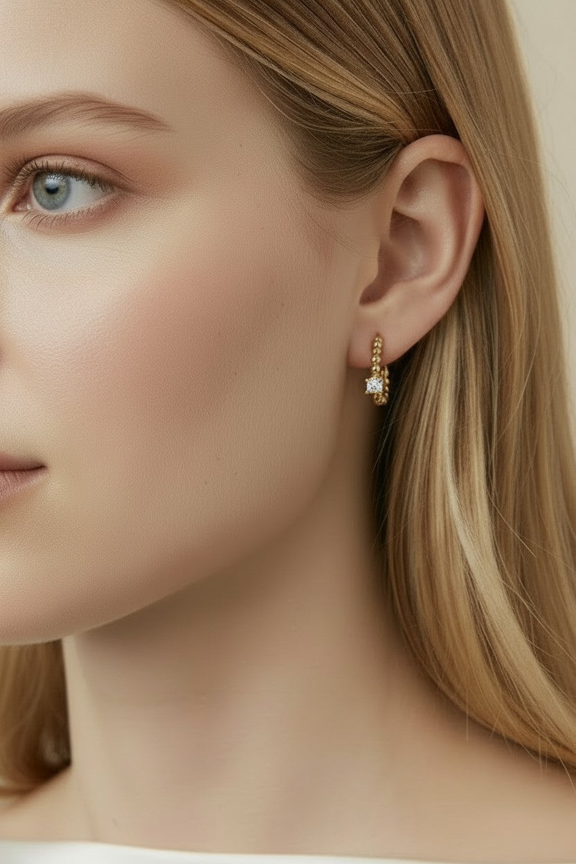✨ 18k Gold Filled Beaded CZ Hoop Earrings — A Thousand Tiny Gold Beads. One Perfect Sparkle.