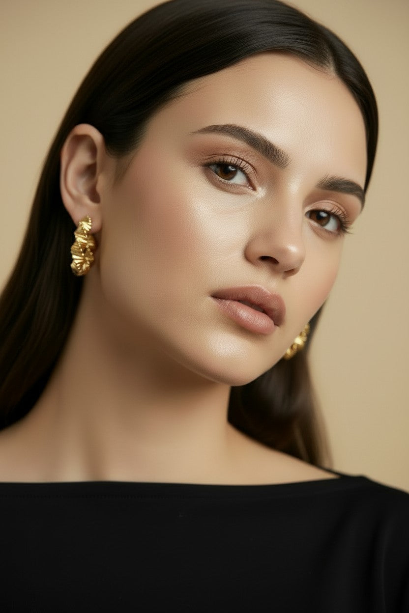 ✨ 18k Gold Filled Faceted Origami C-Hoop Earrings — Sculpture at the Ear. Gold That Moves Differently.