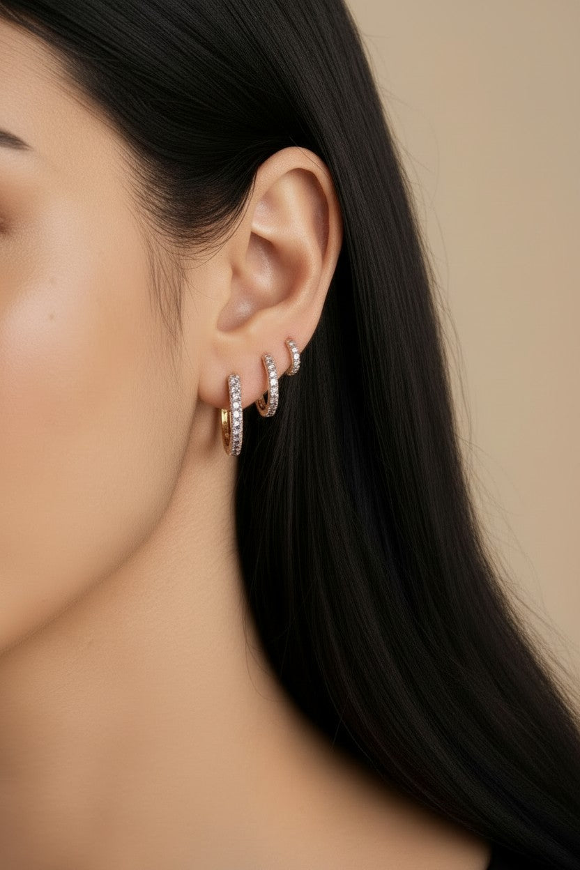 💜 18k Gold Filled Lilac CZ Hoop Trio — Three Sizes. One Color. A Complete Curated Ear.