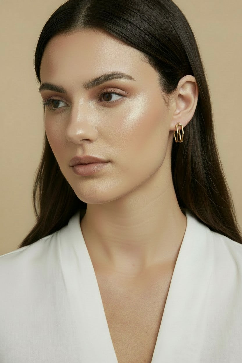 ✨ 18k Gold Filled Double Wire C-Hoop Earrings — Two Arcs. One Earring. Twice the Geometry.