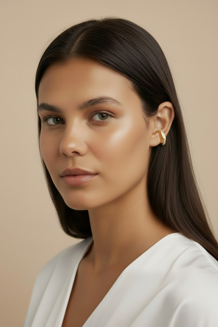 Geometric Ear Cuff with CZ - No Piercing Ear Cuff for Women