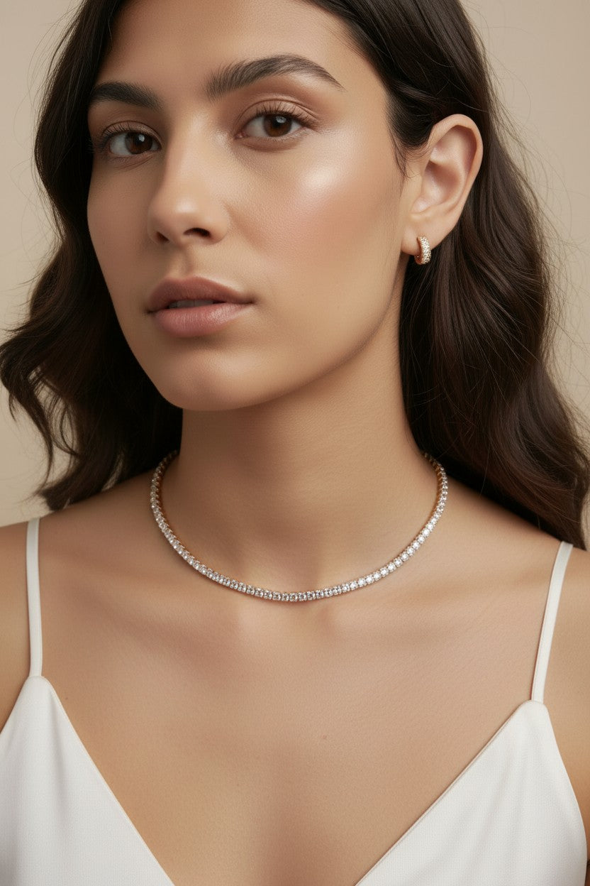 Dainty Tennis Necklace | 3mm CZ Tennis Chain | Minimalist Diamond Look Necklace | Layering Necklace