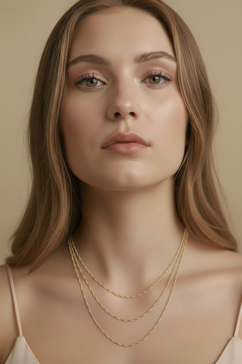 Singapore Chain Necklace - 1.3mm Delicate Gold Chain for Women - Hypoallergenic