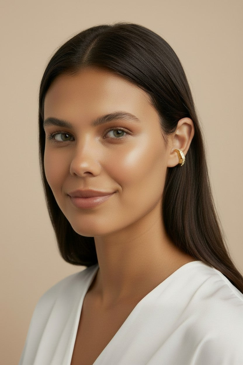 Geometric Ear Cuff with CZ - No Piercing Ear Cuff for Women