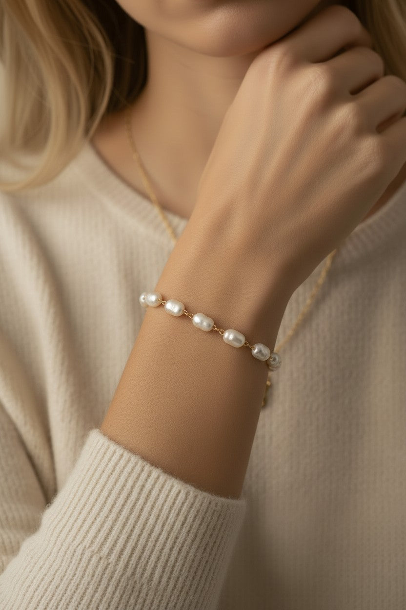 🤍 18k Gold Filled Baroque Pearl Bracelet — Each Pearl Its Own Moment. The Wrist, Considered