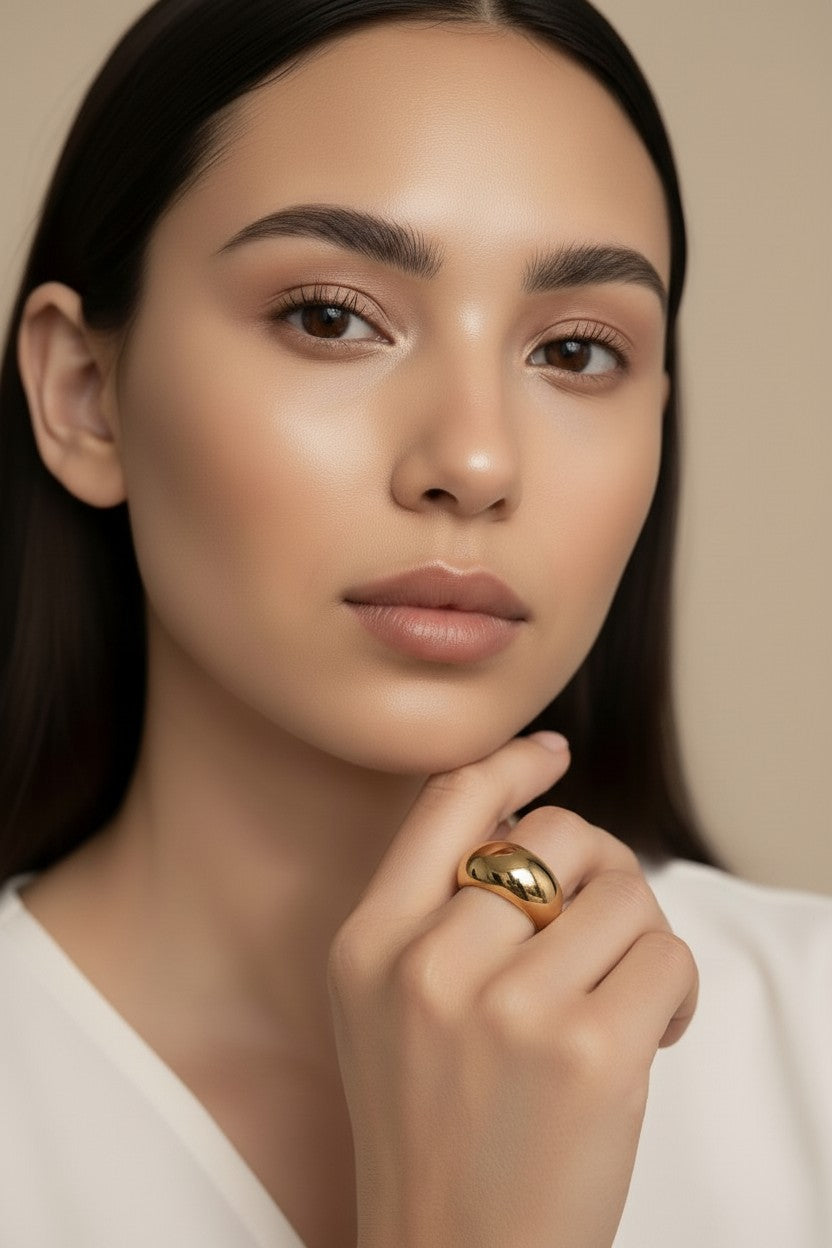18K Gold Filled Dome Ring - Polished Statement Ring for Women