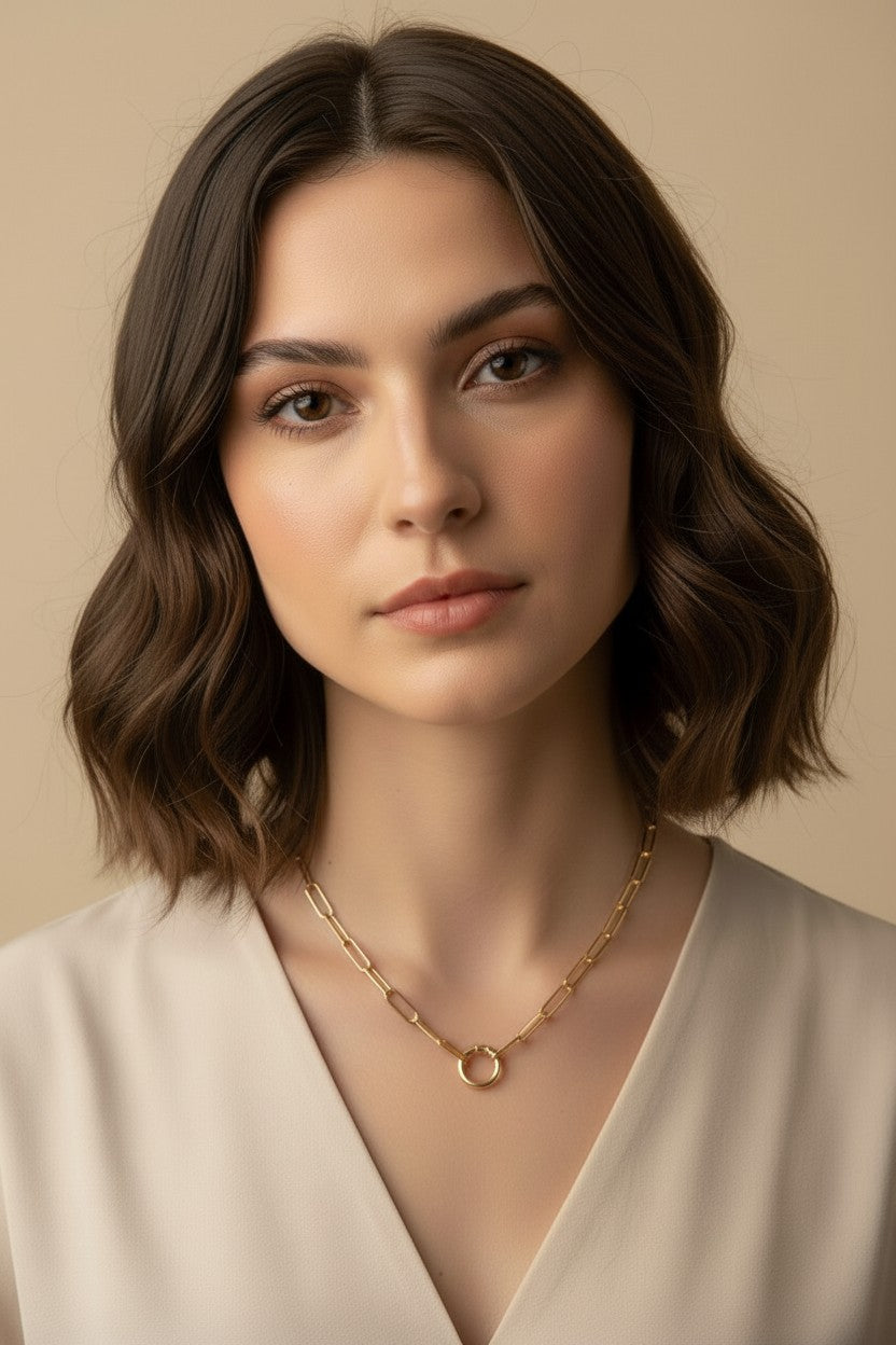 Paperclip Chain Necklace with Carabiner Clasp - Charm Ready Chain