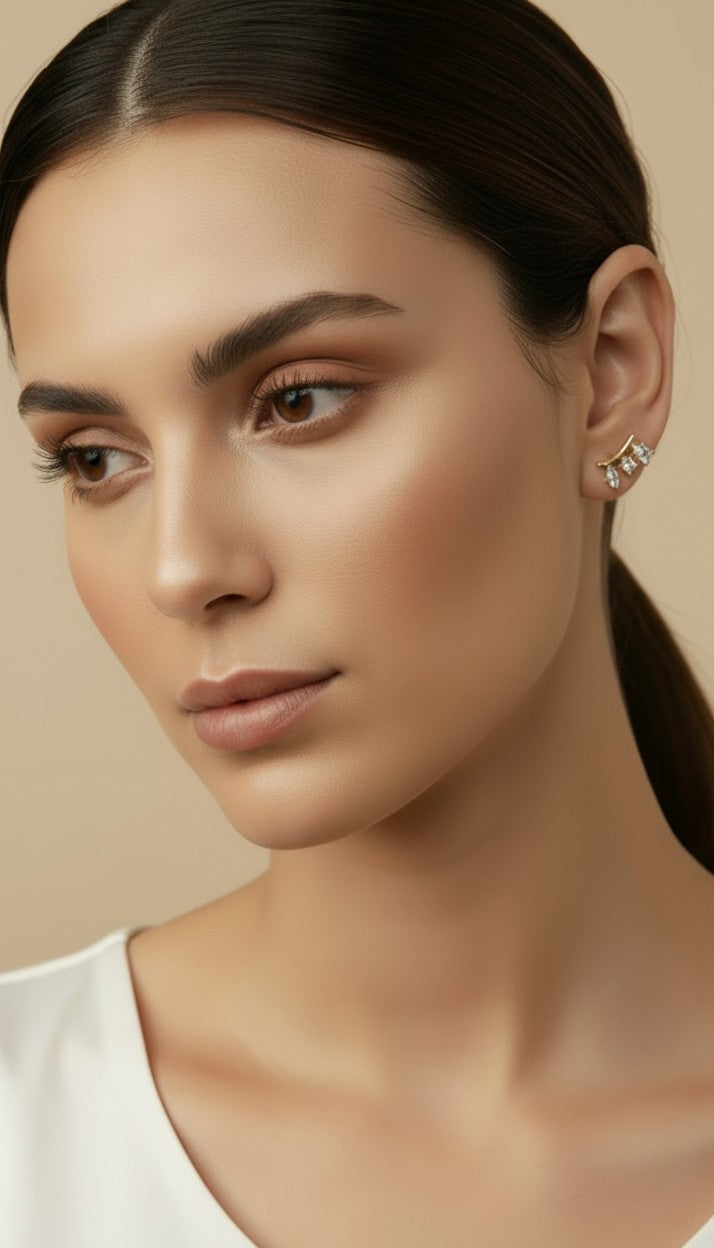 ✨ 18k Gold Filled Three-Shape CZ Cluster Stud Earrings — Drop. Circle. Baguette. One Masterful Composition.