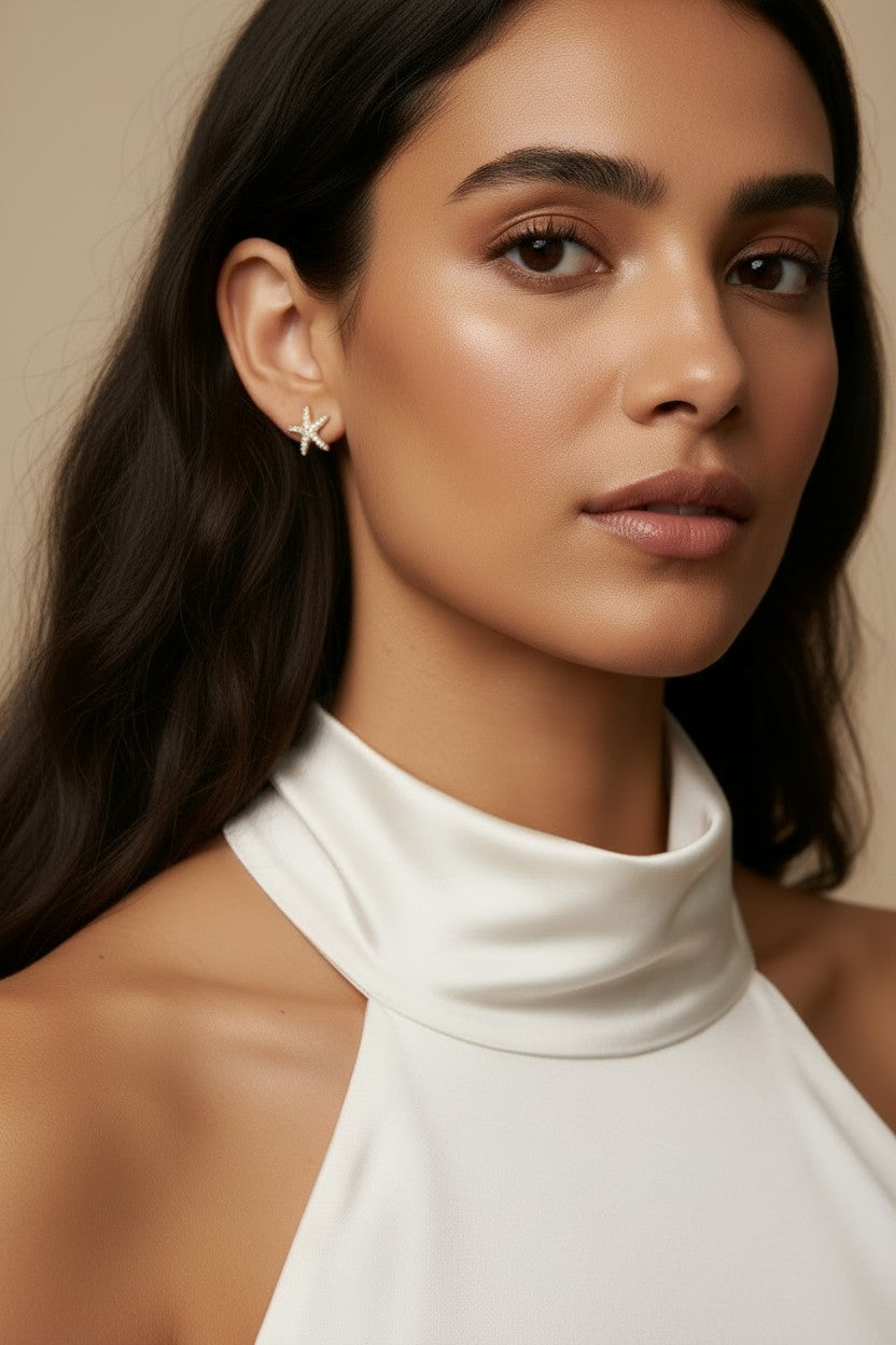 ⭐ 18k Gold Filled Pavé CZ Sea Star Stud Earrings — The Ocean on Your Ear. All Sparkle.