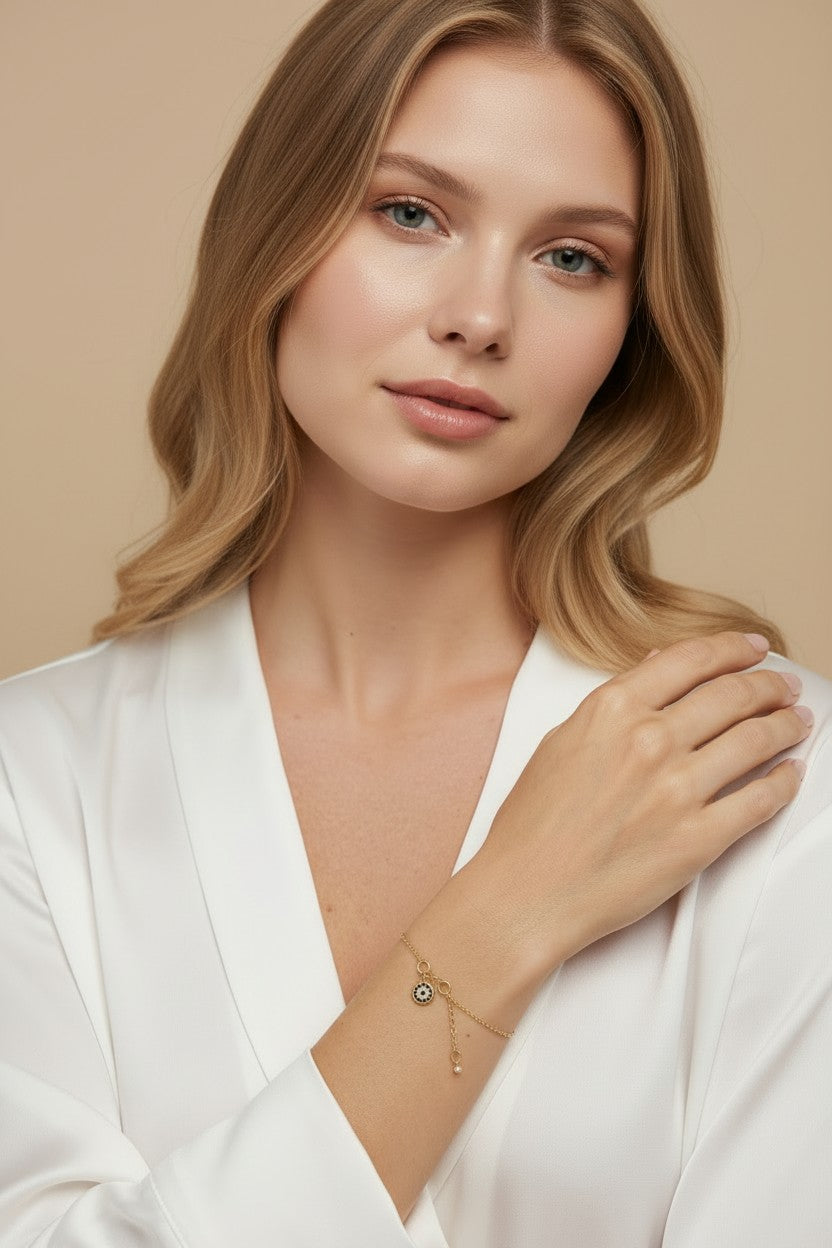 🧿 18k Gold Filled Evil Eye CZ Charm Bracelet
