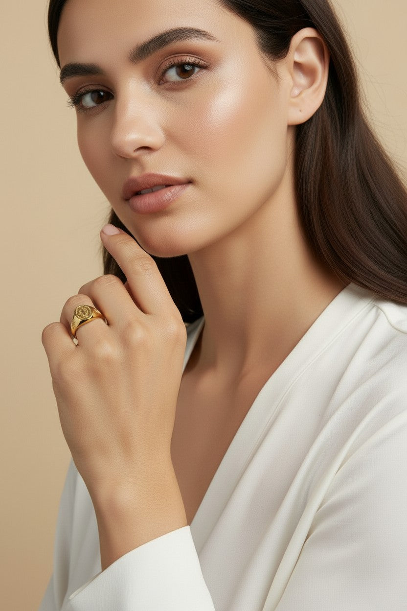 18k Gold Filled Lady Of Grace Signet Ring