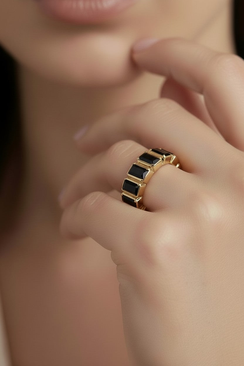 18K Gold Filled Chunky CZ Eternity Band Ring - Statement Ring for Women