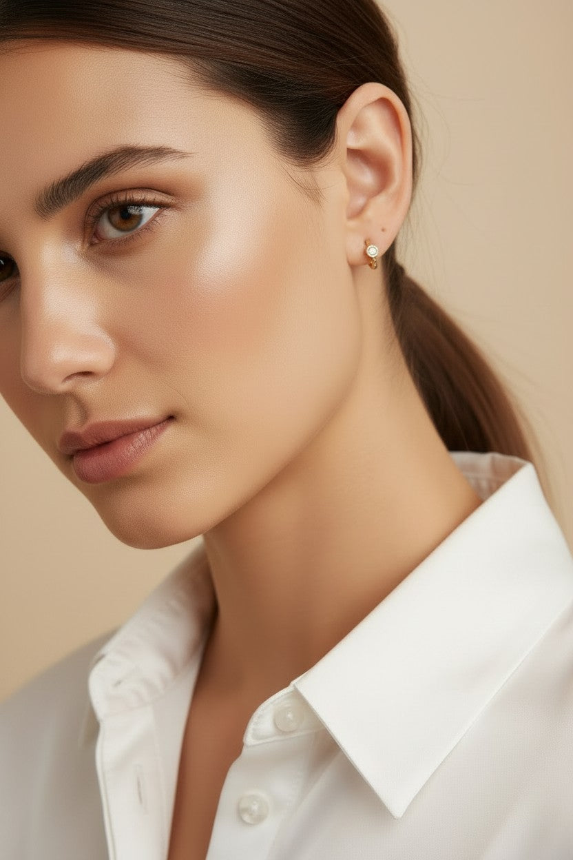 ✨ 18k Gold Filled Solitaire CZ C-Hoop Earrings — One Stone. One Curve. Everything the Ear Needs.