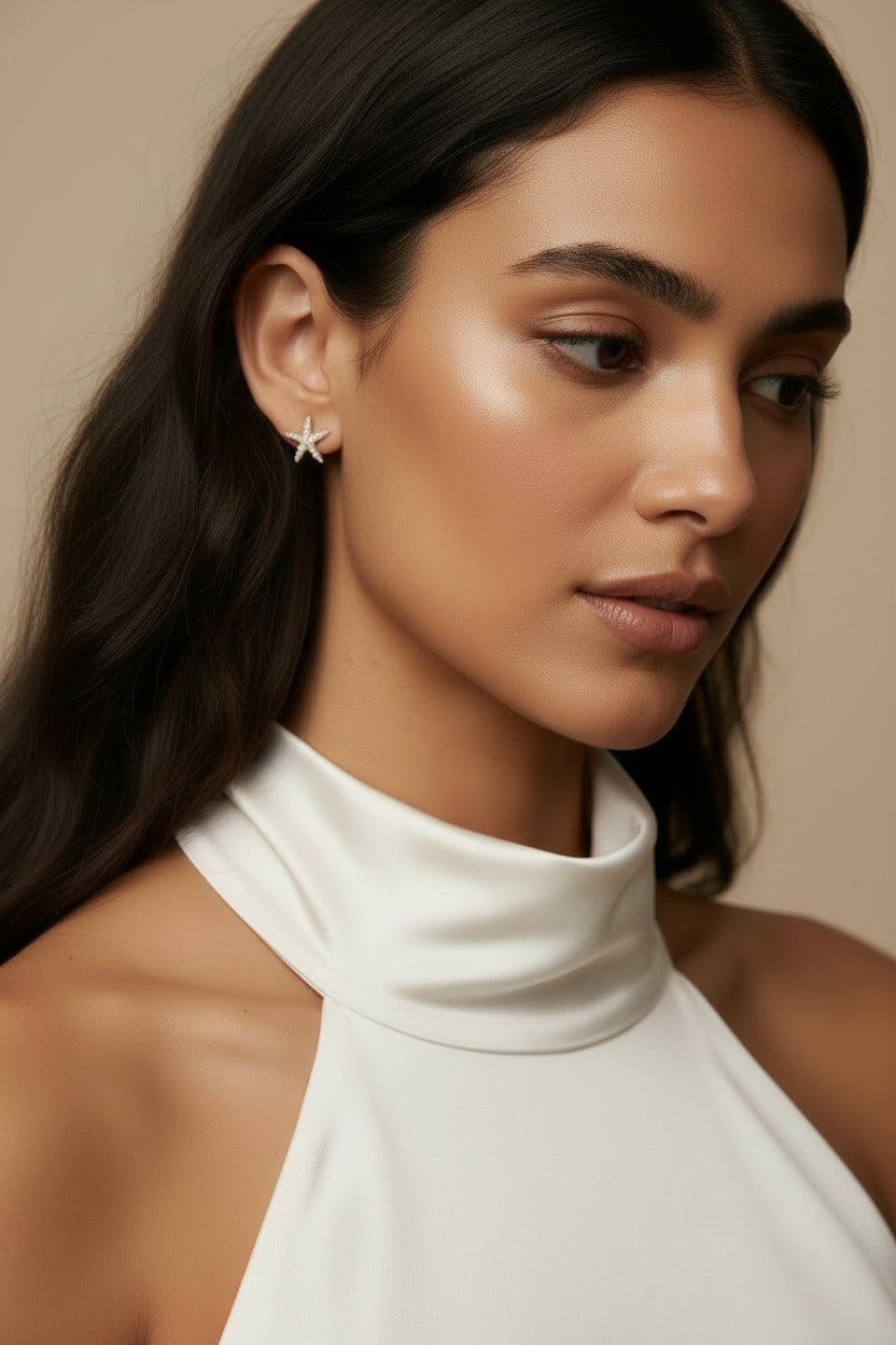 ⭐ 18k Gold Filled Pavé CZ Sea Star Stud Earrings — The Ocean on Your Ear. All Sparkle.