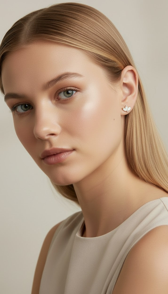 🌸 18k Gold Filled Vintage Lotus Flower CZ Stud Earrings — Ancient Symbol. Four Stones. Timeless Beauty.