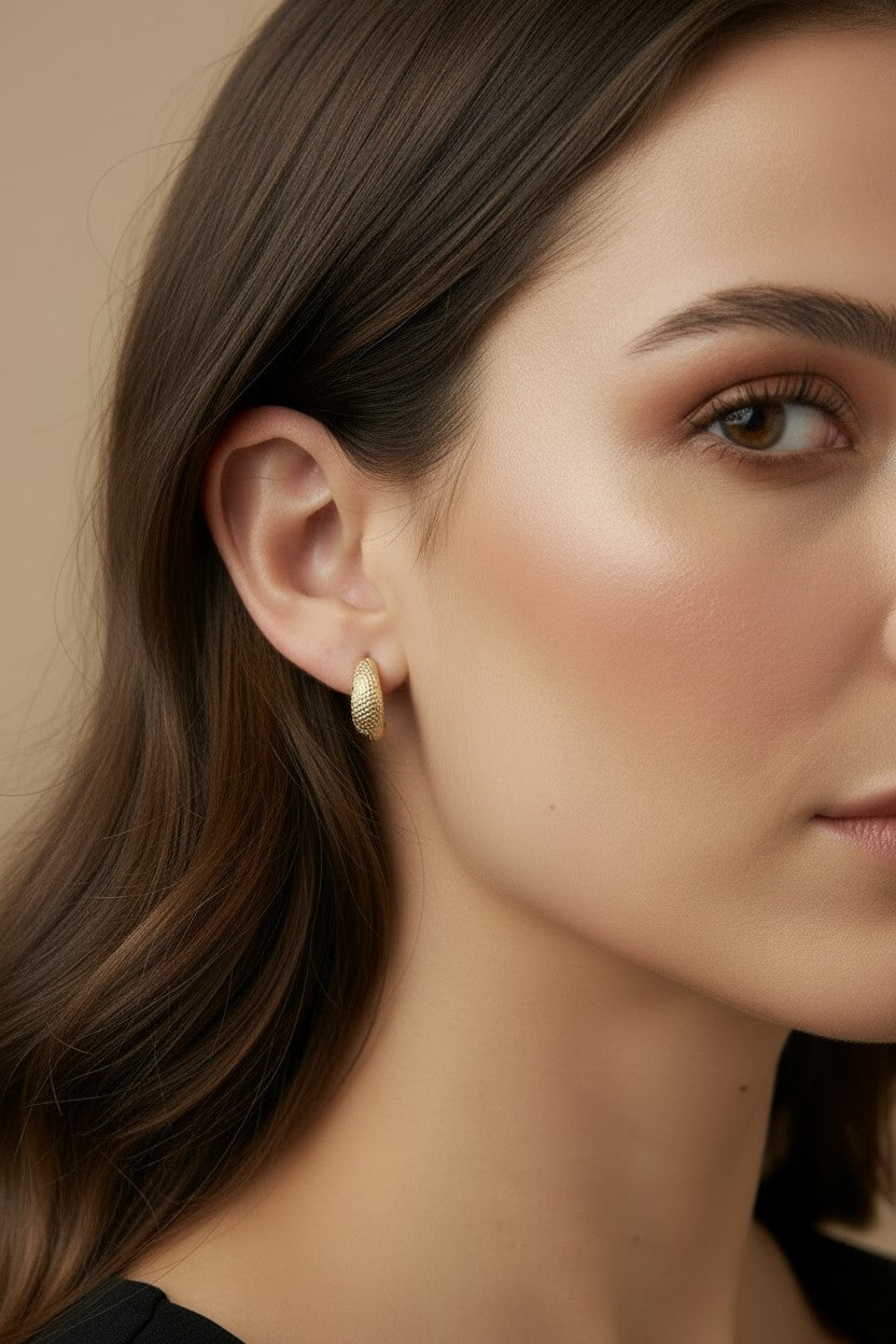 ✨ 18k Gold Filled Micro CZ Curve Earrings — A Single Graceful Arc, Traced in Light.