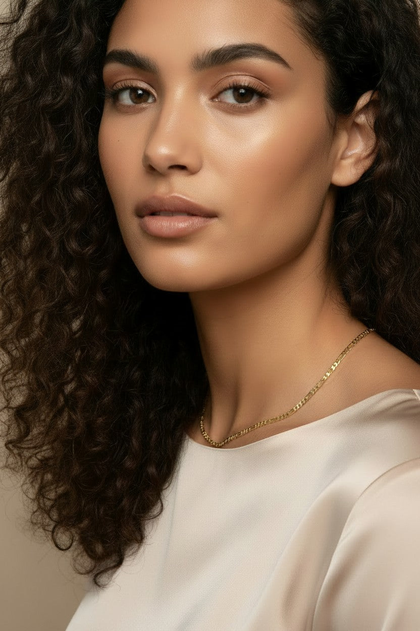 ✨ 18k Gold Filled Textured Figaro Necklace — The Italian Pattern. A Finish That Makes It Extraordinary.