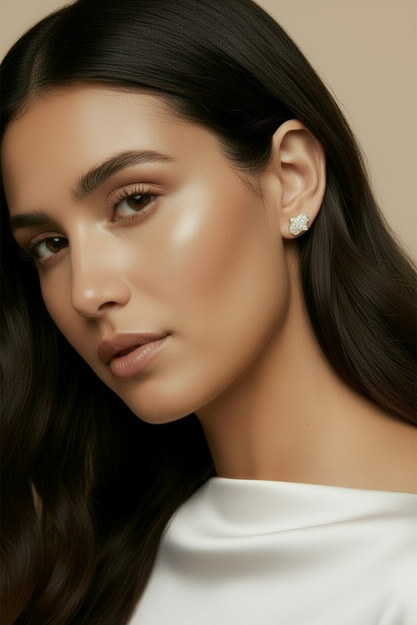 18k Gold Filled Pavé CZ Hamsa Stud Earrings — Protection. Sparkle. Both Ears.