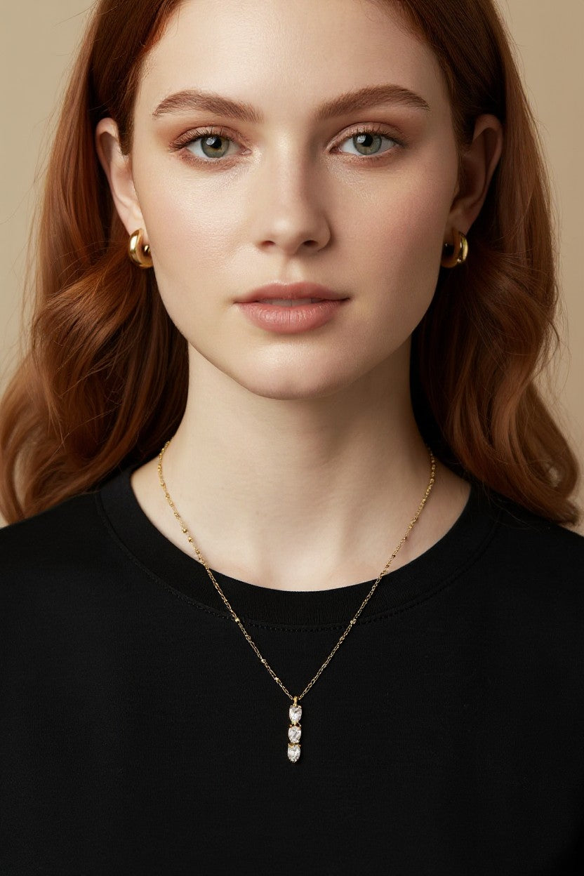 18k Gold Filled Triple Heart CZ Satellite Chain Necklace — Dainty, Sparkling & Undeniably Romantic