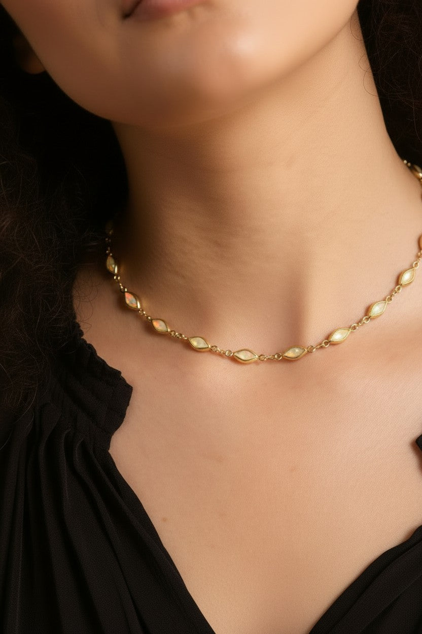 18k Gold Filled Ellipse Opal Choker Necklace