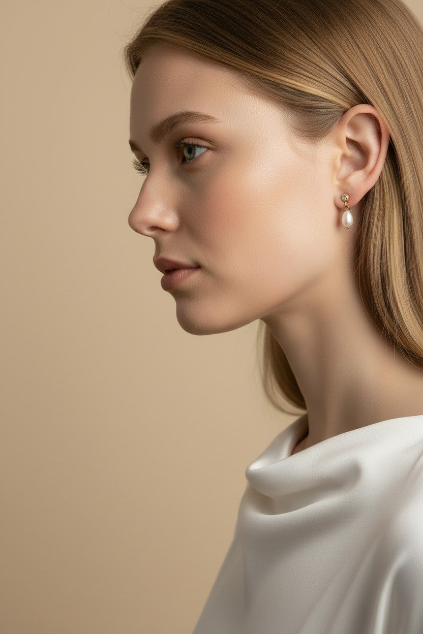 🤍 18k Gold Filled Freshwater Baroque Pearl & CZ Dangle Earrings — Crystal Above. Pearl Below. Nature's Own Pair.