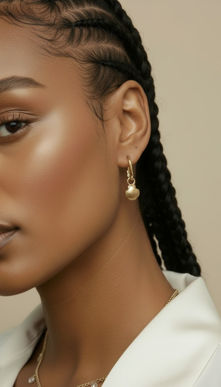 🐚 18k Gold Filled Scalloped Shell Charm — The Sea, Hanging From Your Hoop. One Charm. All Summer.