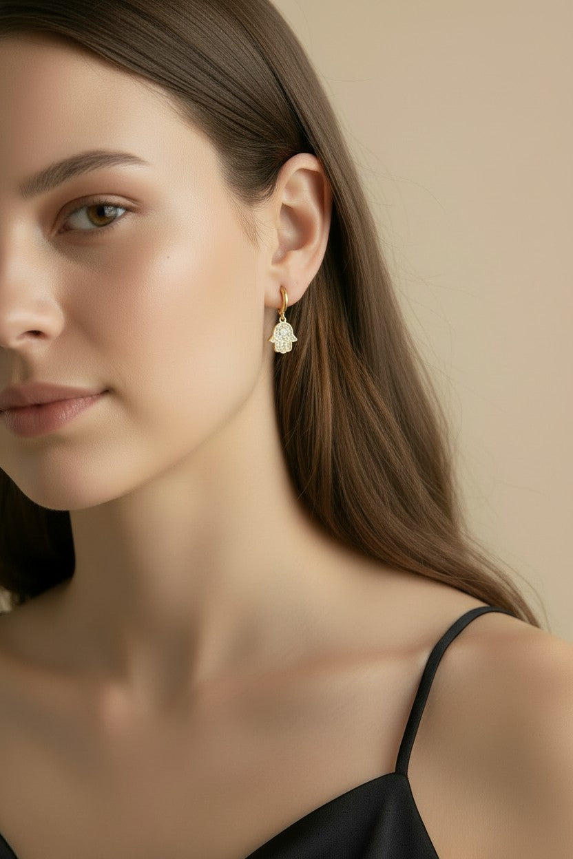 🤲 18k Gold Filled Hamsa Hoop Charm Earrings — A Small Hoop. A Sparkling Hand. All the Protection.