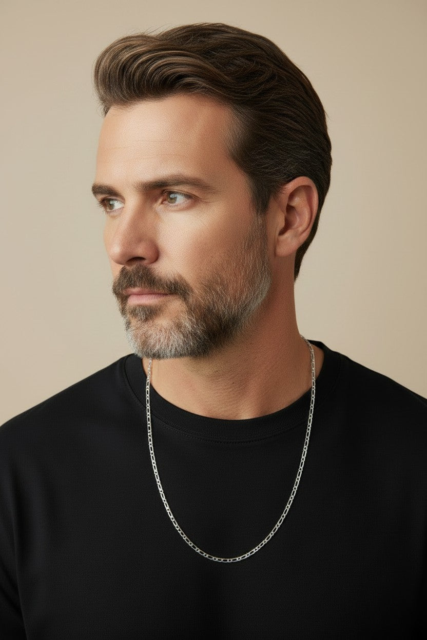 Sterling Silver 3.9mm Figaro Chain — Round Meets Oval. The Cleanest Rhythm in Silver.
