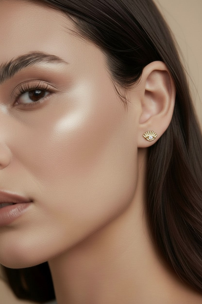 18k Gold Filled CZ Eye Stud Earrings — Playful, Protective & Quietly Magical