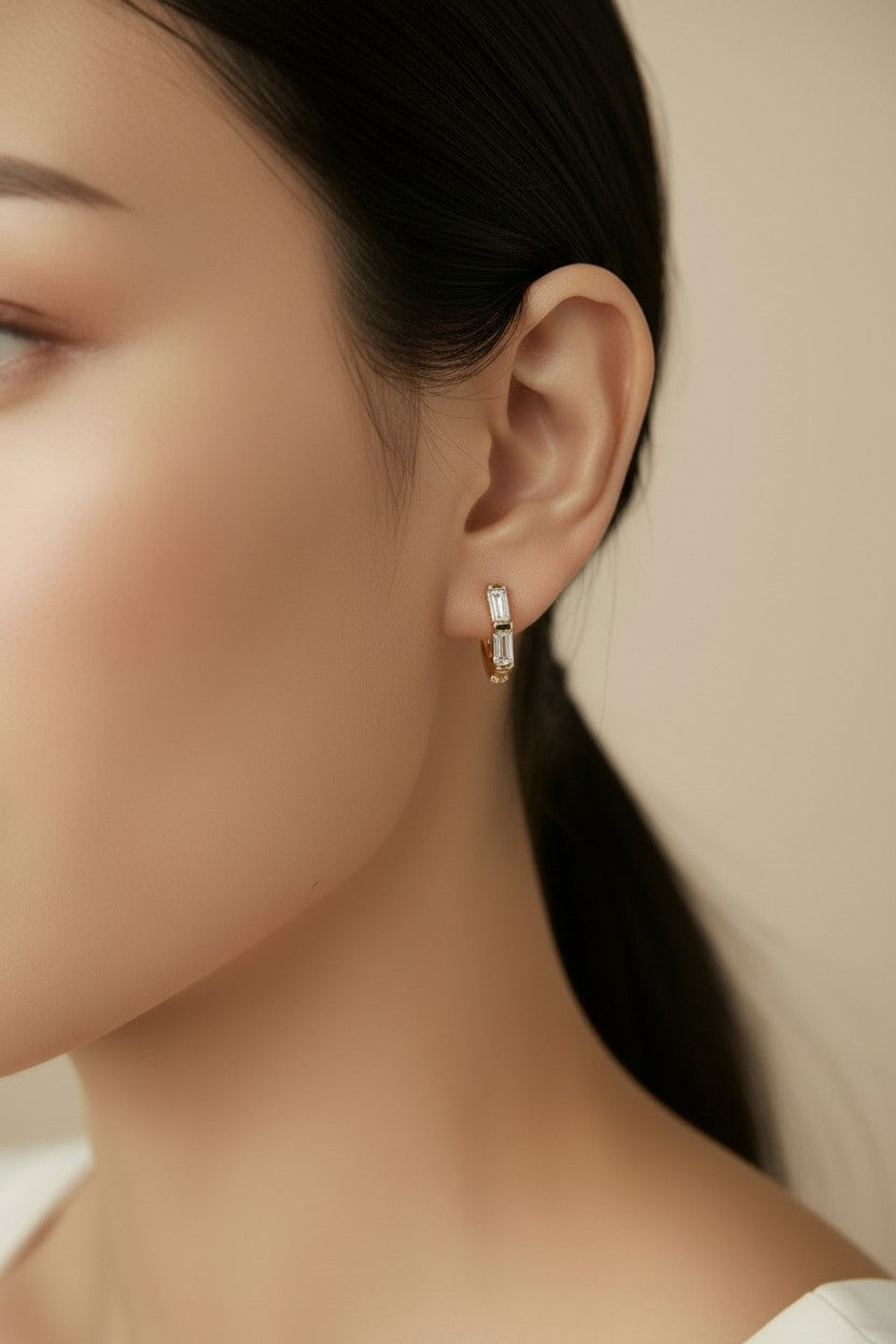 18k Gold Filled Baguette CZ Clicker Hoop Earrings — One Elegant Shape. Three Brilliant Personalities