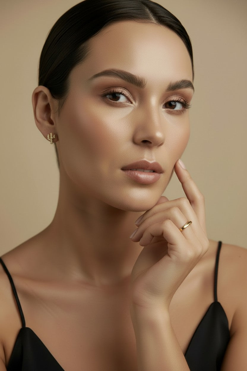 🌵 18k Gold Filled Cactus CZ Stud Earrings — Spines Made of Light. Desert Charm, Worn Daily.