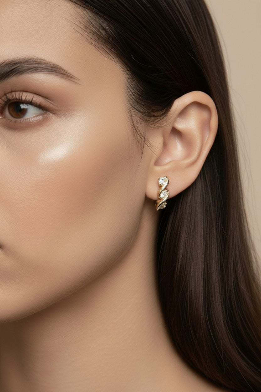 Triple CZ Stud Earrings 18K Gold Filled - 15mm Sparkly Cubic Zirconia Studs