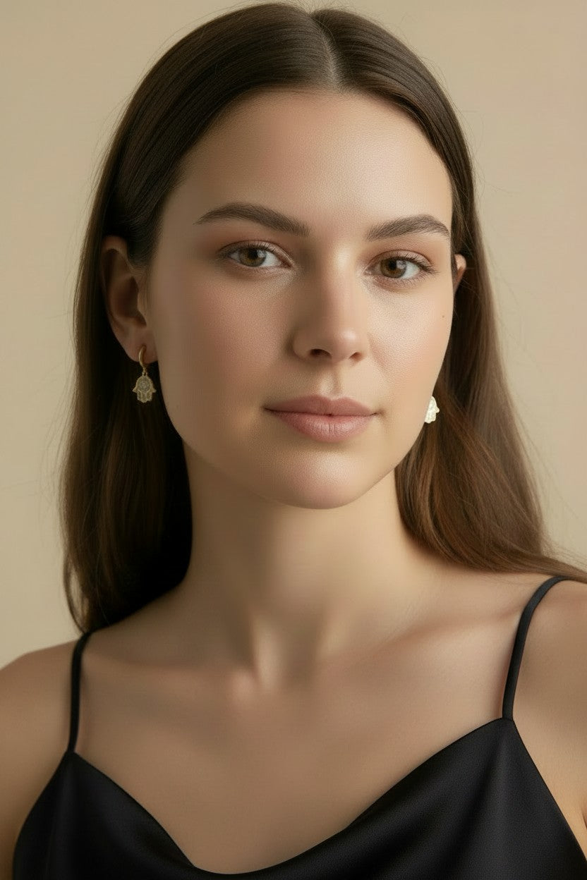 🤲 18k Gold Filled Hamsa Hoop Charm Earrings — A Small Hoop. A Sparkling Hand. All the Protection.