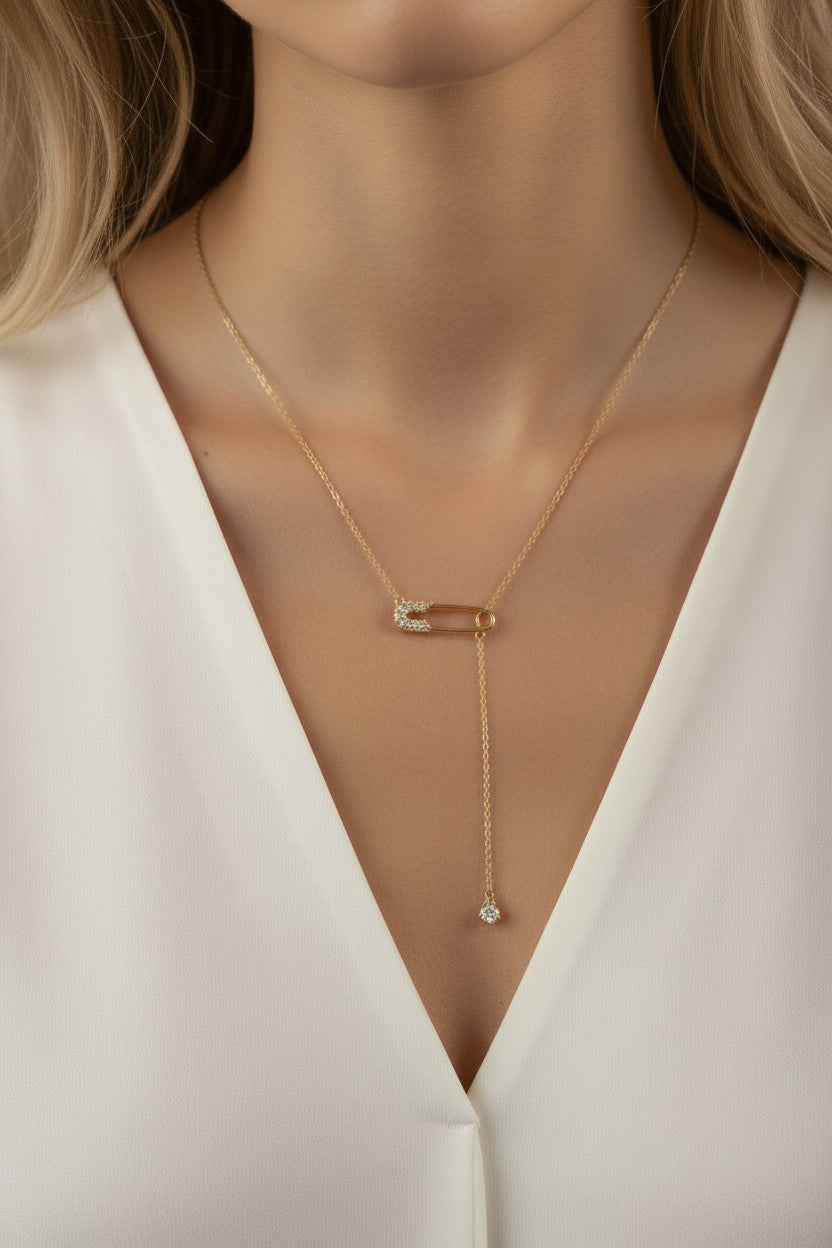 18k Gold Filled Safety Pin Necklace