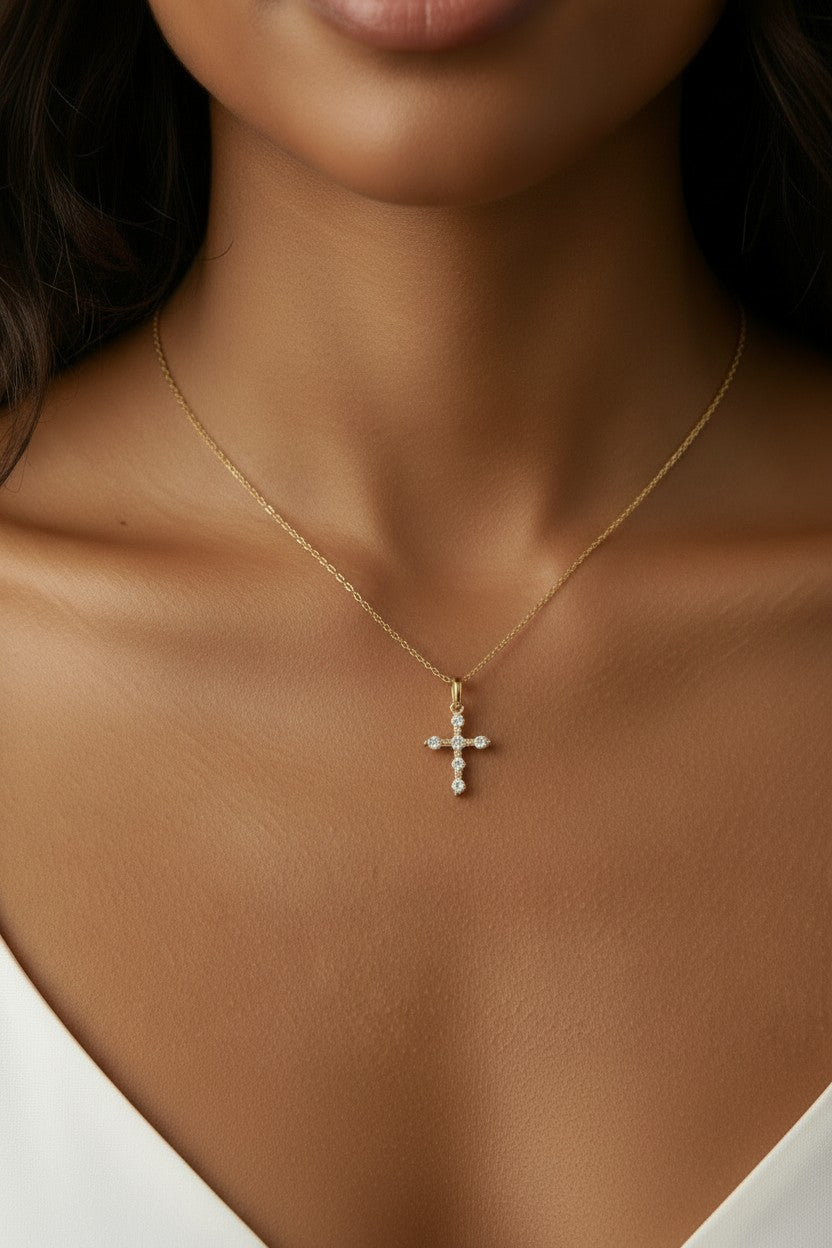 18k Gold Filled CZ Cross Necklace — Worn Close to the Heart, Every Single Day