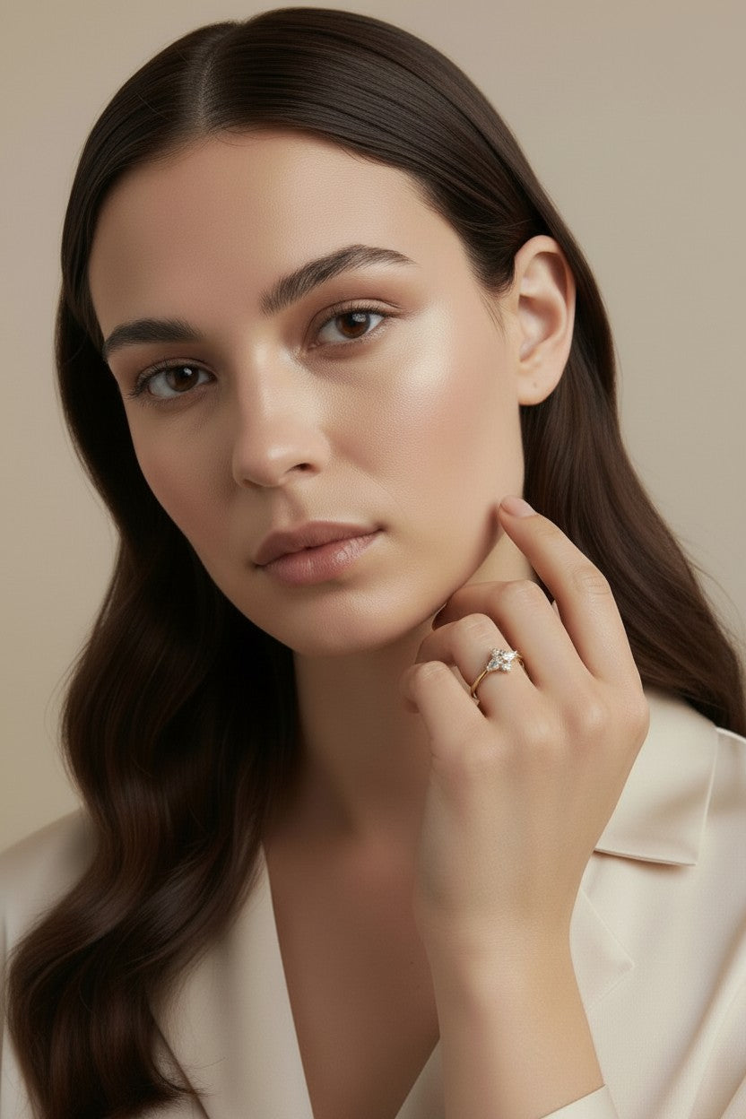 Vintage Flower Ring for Women - Delicate CZ Floral Statement Ring