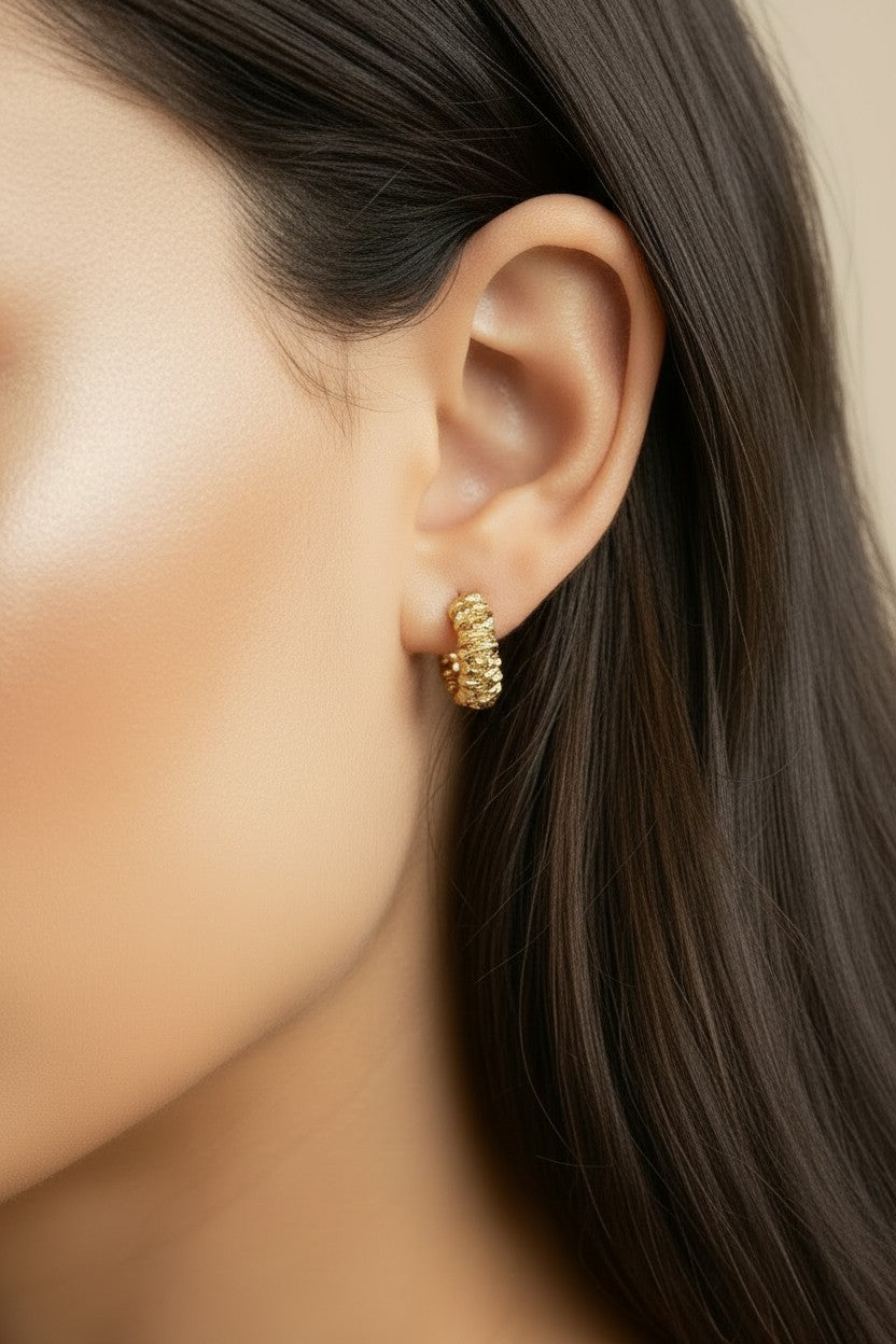 18k Gold Filled Ribbon Texture Huggie Earrings — The Huggie That Does More Than Hug