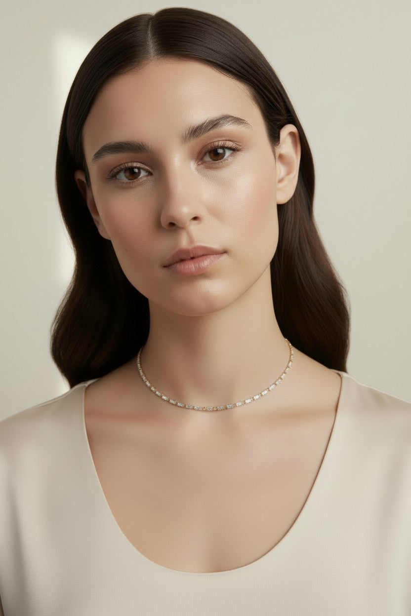 Baguette CZ Tennis Necklace 18K Gold Filled - Cubic Zirconia Chain for Women